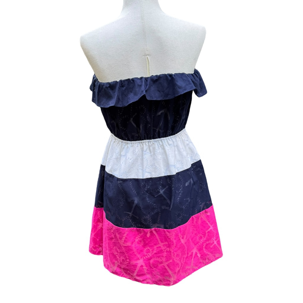 Lilly Pulitzer Libby Strapless Dress M Anchor Print Colorblock Nautical Summer - Picture 8 of 13